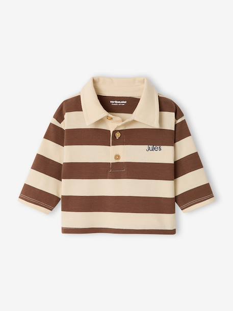 T-shirt polo bébé rayé manches longues bleu grisé+cacao - vertbaudet enfant 