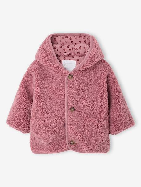 Sherpa jas voor baby's met 'luipaard' printvoering beige+oudroze - vertbaudet enfant 