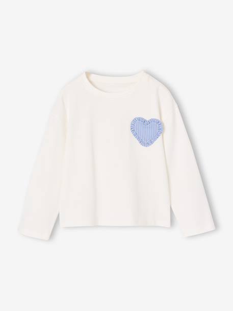 Meisjesshirt met lange mouwen en hart ecru+vanille - vertbaudet enfant 