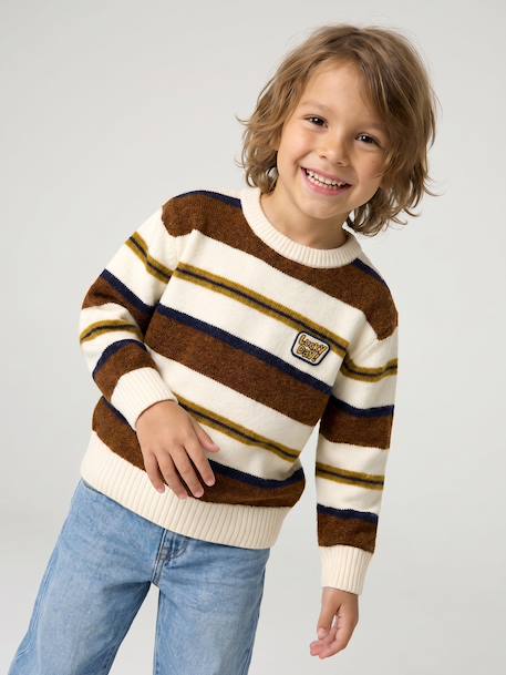Pull garçon manches longues marine+noisette - vertbaudet enfant 