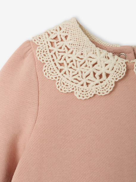 Robe bébé en molleton avec col en crochet rose poudré+vert - vertbaudet enfant 