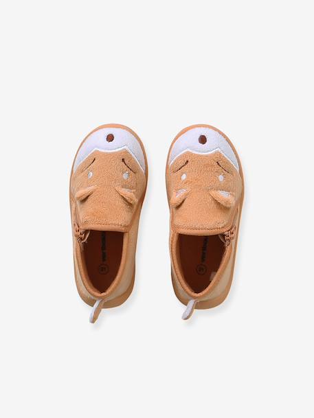 Chaussons zippés bébé en toile beige+blanc imprimé+rose pâle+vanille - vertbaudet enfant 