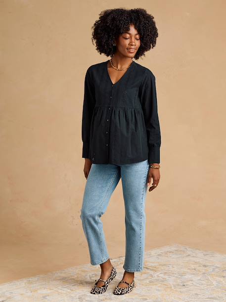 Blouse grossesse et allaitement en broderie anglaise noir+olive - vertbaudet enfant 