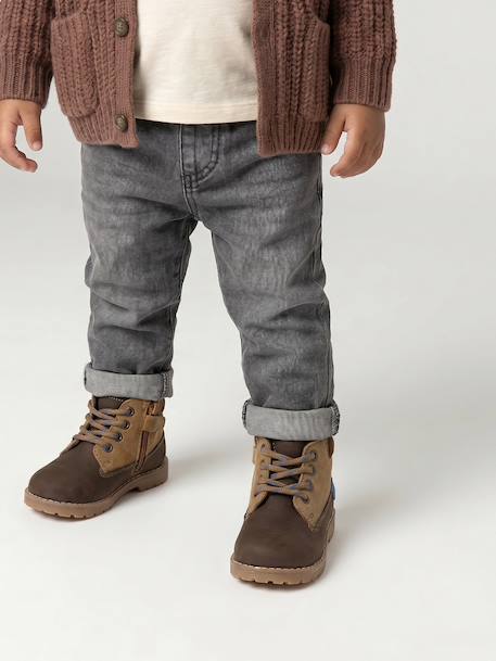 Basics denim jeans voor baby's met elastische tailleband en zakken denimgrijs+ongewassen denim - vertbaudet enfant 
