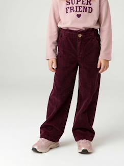 -Pantalon fille large velours côtelé style paperbag 
