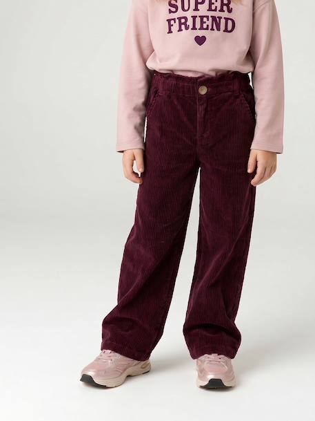 Fille-Pantalon-Pantalon fille large velours côtelé style paperbag 