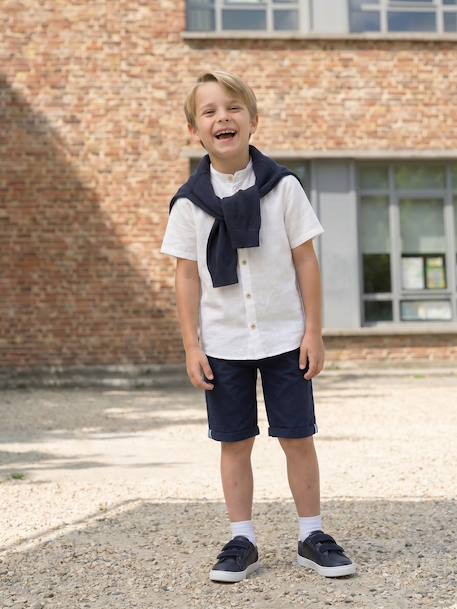 Bermuda garçon cérémonie en coton/lin beige+beige clair+bleu+marine foncé+vert sauge - vertbaudet enfant 