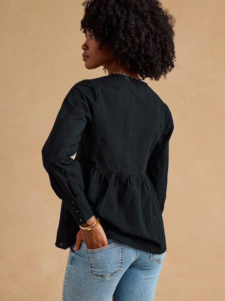 Blouse grossesse et allaitement en broderie anglaise noir+olive - vertbaudet enfant 
