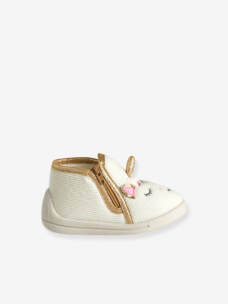 Chaussons zippés bébé en toile beige+blanc imprimé+rose pâle+vanille - vertbaudet enfant 
