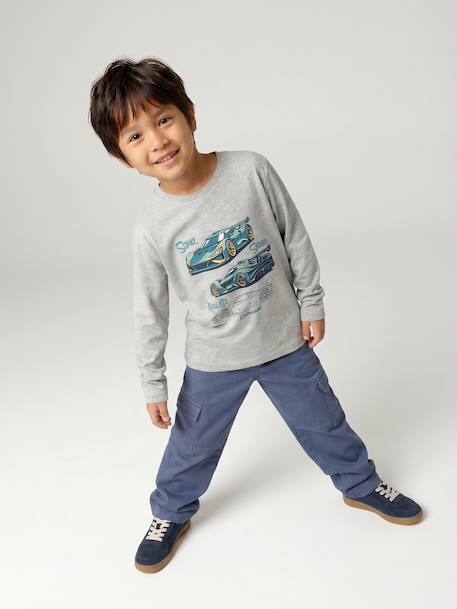 Jongens-T-shirt met ludiek patroon ecru+gemêleerd grijs+leigrijs - vertbaudet enfant 