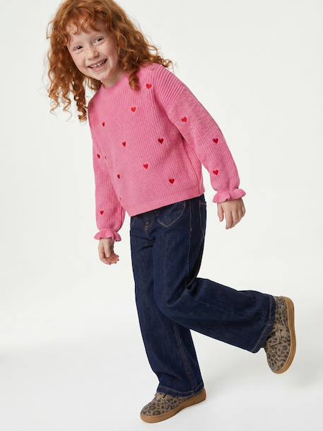 Pull fille manches longues col rond écru+marine+rose - vertbaudet enfant 
