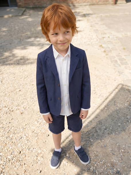 Veste garçon cérémonie en coton/lin beige+beige clair+bleu+marine foncé+vert sauge - vertbaudet enfant 