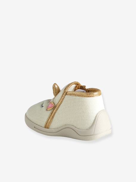 Chaussons zippés bébé en toile beige+blanc imprimé+rose pâle+vanille - vertbaudet enfant 