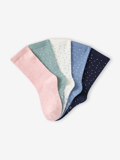 Set van 5 paar meisjessokken met stippen lichtroze+roze (poederkleur)+rozen+rozenhout - vertbaudet enfant 