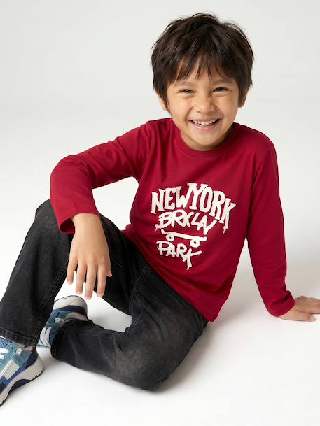 T-shirt manches longues garçon anthracite+blanc+cappuccino+rouge+vert sauge - vertbaudet enfant 