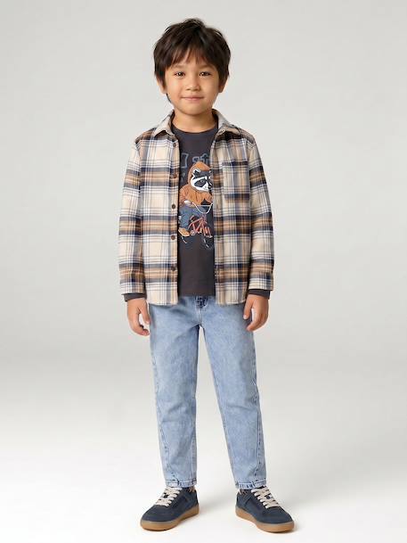 T-shirt manches longues garçon blanc chiné+bordeaux+gris ardoise - vertbaudet enfant 