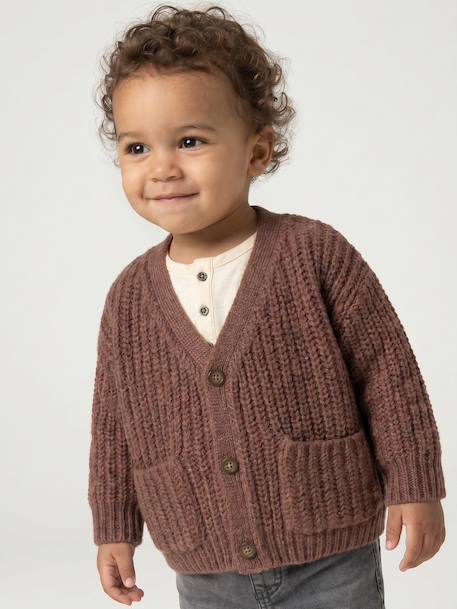 Bébé-Gilet bébé col V en maille grosse jauge