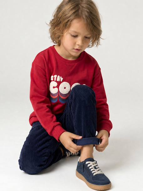 Pantalon en velours côtelé garçon facile à enfiler beige+bleu ardoise+marine - vertbaudet enfant 