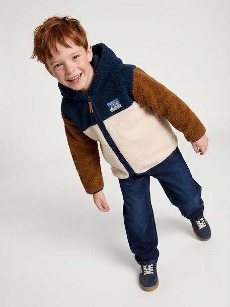 Gilet zippé à capuche garçon bleu moyen+vert sapin - vertbaudet enfant 