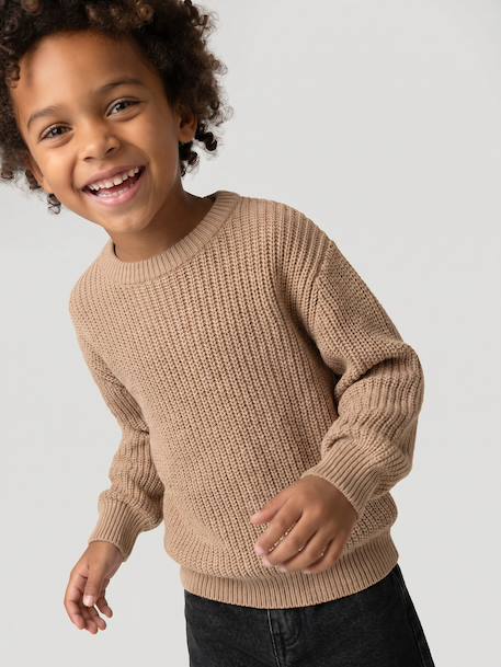 Pull col rond garçon beige chiné - vertbaudet enfant 