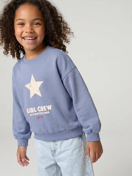 Sweat fille col rond manches longues bleu chambray+gris chiné - vertbaudet enfant 
