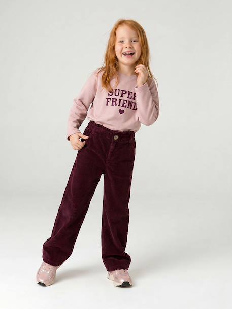 Pantalon fille large velours côtelé style paperbag bordeaux+camel+marine+mauve+olive - vertbaudet enfant 