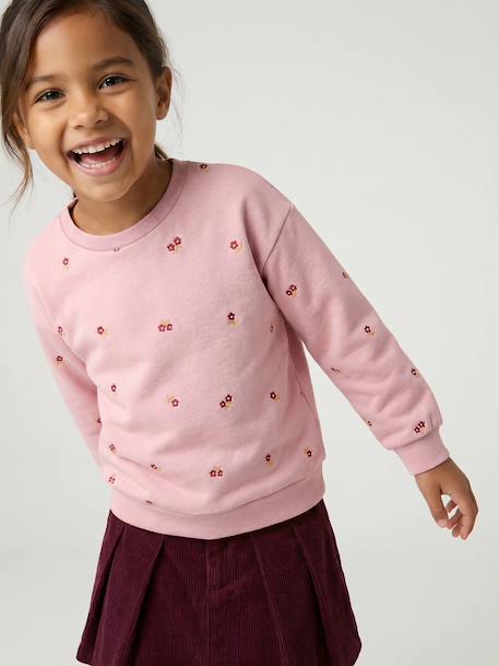 Sweat fille manches longues écru+rose pâle - vertbaudet enfant 