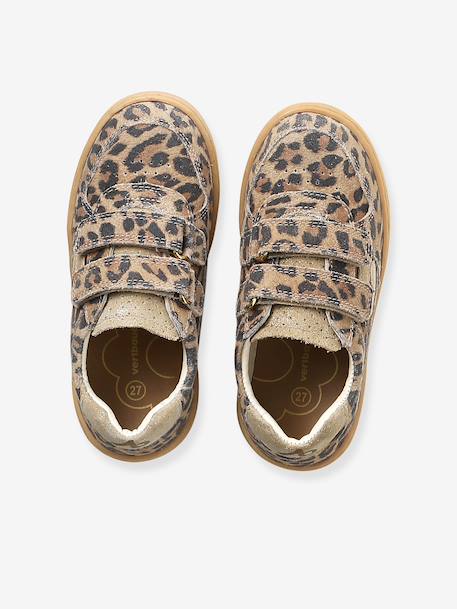 Meisjessneakers leer met klittenband beige+bruin+goudgeel+oudroze - vertbaudet enfant 