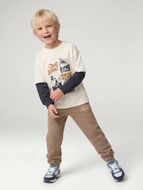 T-shirt manches longues garçon effet superposé écru - vertbaudet enfant 