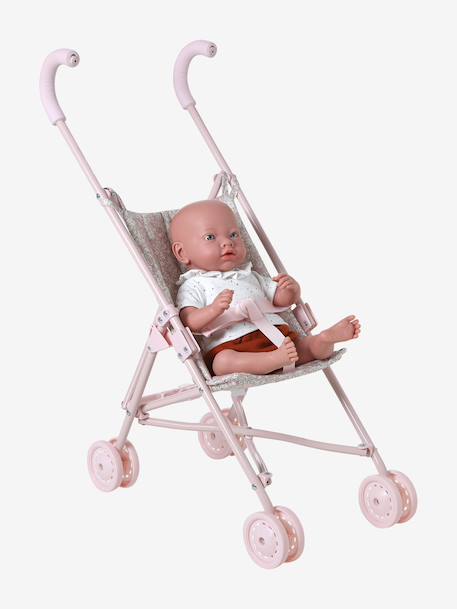 Grande poussette canne pour poupon écru+noir+rose - vertbaudet enfant 