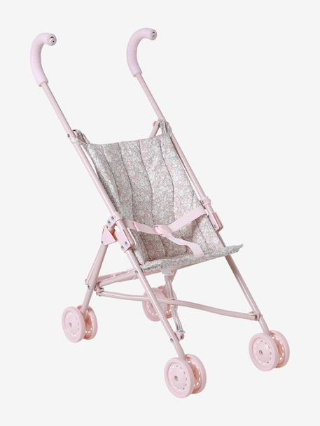 Grote rieten wandelwagen voor poppen ecru+rozen+zwart - vertbaudet enfant 