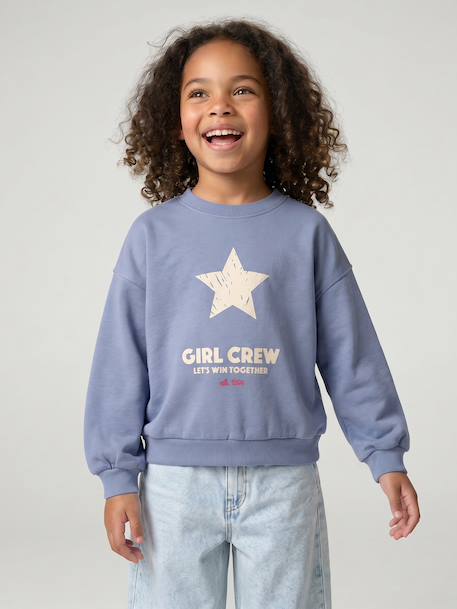 Meisjessweater met ronde hals chambrayblauw+gemêleerd grijs - vertbaudet enfant 
