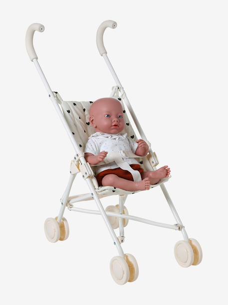 Grote rieten wandelwagen voor poppen ecru+rozen+zwart - vertbaudet enfant 