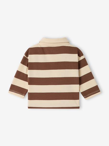 T-shirt polo bébé rayé manches longues bleu grisé+cacao - vertbaudet enfant 