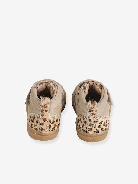 Hoge leren sneakers voor baby beige, bedrukt+goudgeel - vertbaudet enfant 