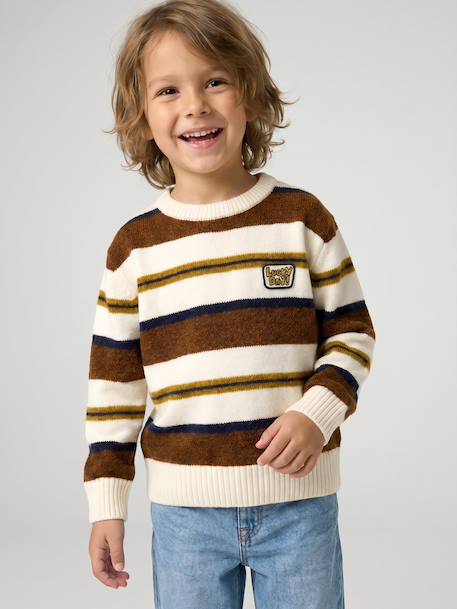 Gestreepte jongenstrui met lange mouwen hazelnoot+marineblauw - vertbaudet enfant 