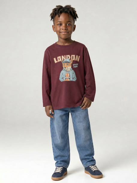 T-shirt manches longues garçon blanc chiné+bordeaux+gris ardoise - vertbaudet enfant 