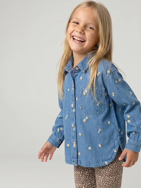 Geborduurde spijkerblouse voor meisjes jeansblauw - vertbaudet enfant 