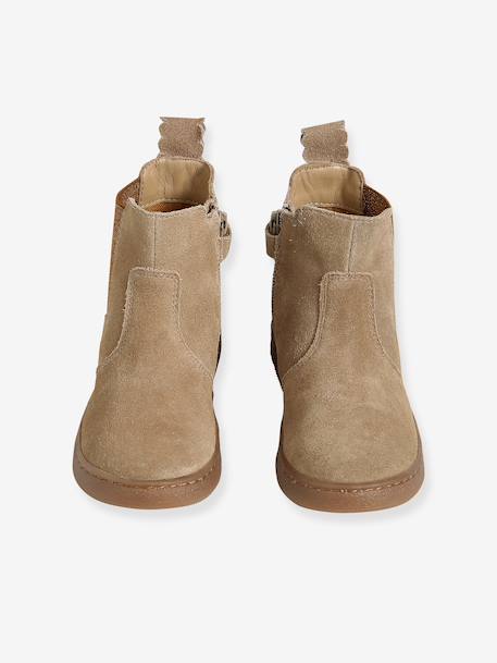 Boots fille cuir zippées beige+bronze+camel+marine+marron+vert+vieux rose - vertbaudet enfant 
