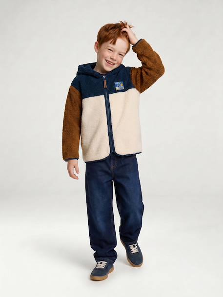 Gilet zippé à capuche garçon bleu moyen+vert sapin - vertbaudet enfant 