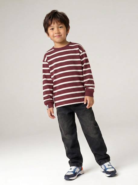Tee-shirt rayé manches longues garçon bleu nuit+bordeaux+écru - vertbaudet enfant 