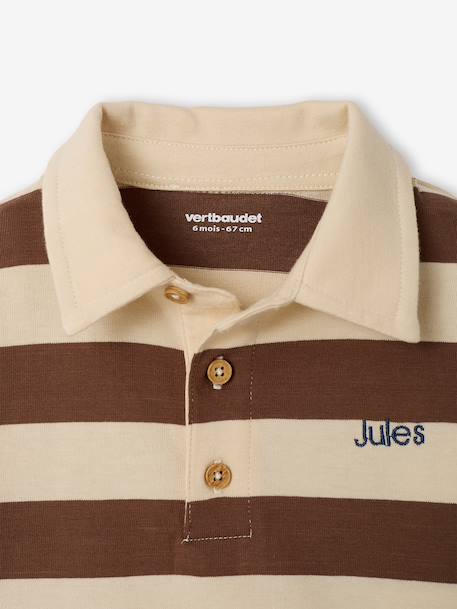 T-shirt polo bébé rayé manches longues bleu grisé+cacao - vertbaudet enfant 