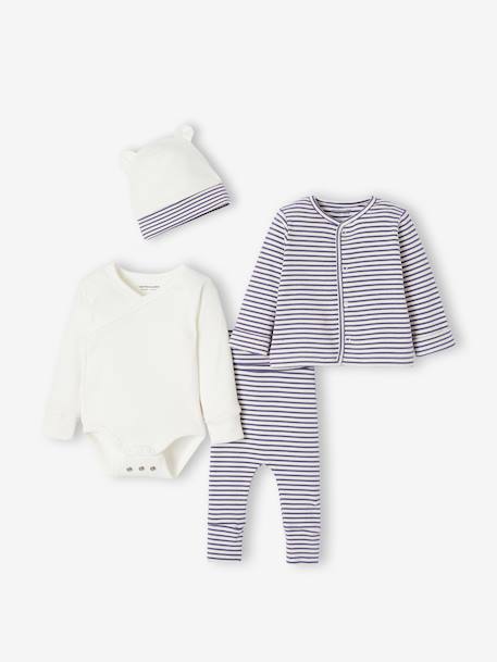Ensemble bébé évolutif mixte body + legging + cardigan + bonnet bleu - vertbaudet enfant 