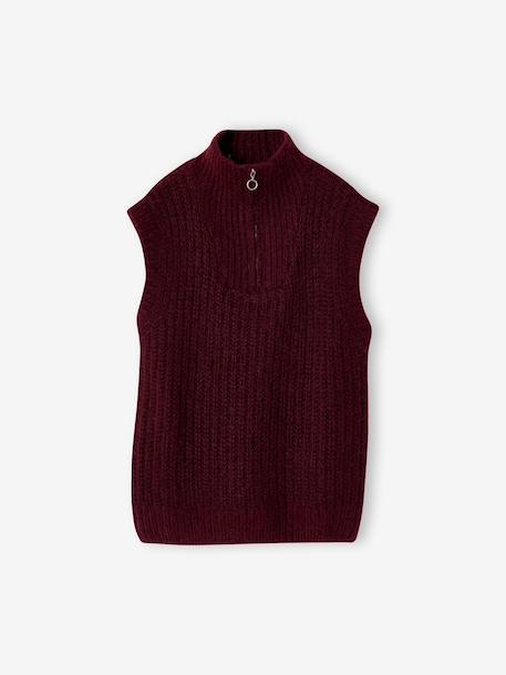 Pull camionneur sans manches fille bordeaux+gris chiné - vertbaudet enfant 