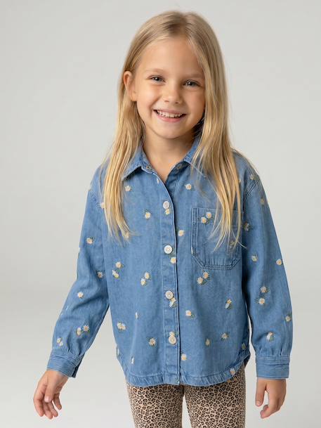 Chemise fille manches longues bleu jean - vertbaudet enfant 