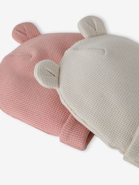 Set van 2 muts geboorte met berenoren bleekblauw+ecru+roze (poederkleur) - vertbaudet enfant 