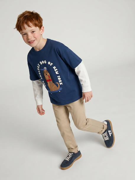 Chinobroek jongens, eenvoudig aan te trekken beige+marineblauw - vertbaudet enfant 