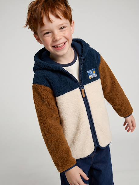 Gilet zippé à capuche garçon bleu moyen+vert sapin - vertbaudet enfant 