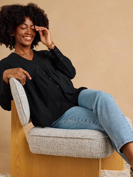 Blouse grossesse et allaitement en broderie anglaise noir+olive - vertbaudet enfant 
