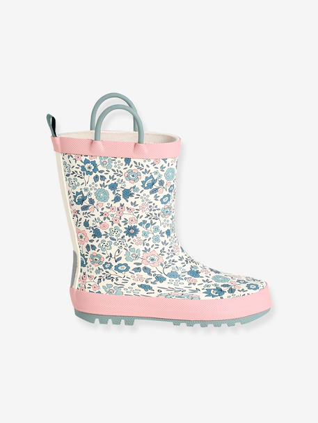 Bottes pluie fille caoutchouc bleu imprimé+écru+lot rose - vertbaudet enfant 